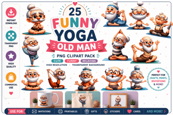 25 Yoga Old Man - Whimsical Clipart: A Creative Asset