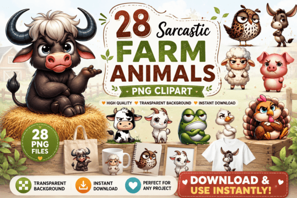 28 Sarcastic Farm Animals Clipart: Injecting Humor into Designs