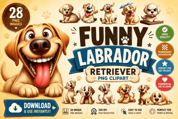 Cute Funny Labrador: Whimsical Clipart for Playful Designs
