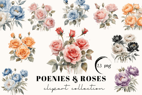 Elevate Your Projects with Peony Roses Watercolor Clipart