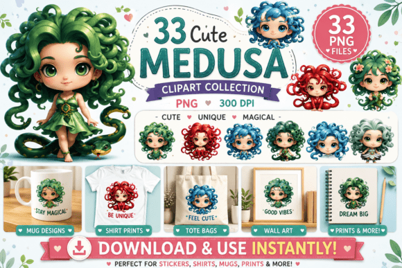 Reimagining Mythology: The Cute Medusa Clipart Collection
