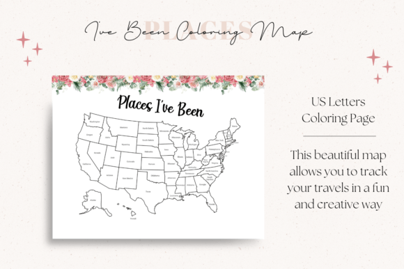 Track Your Adventures with the Places I've Been, U.S. Map Coloring Page